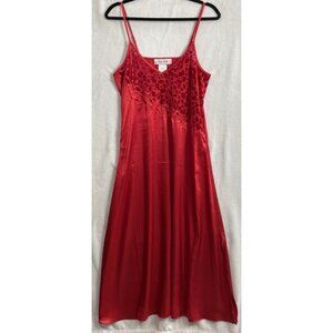 Vtg LUCY PEREDA‎ Women Lingerie Long Nightgown Sz M Red Floral Thin Straps hb-20